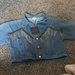 Le Lis Denim Jacket with Metallic Fringe